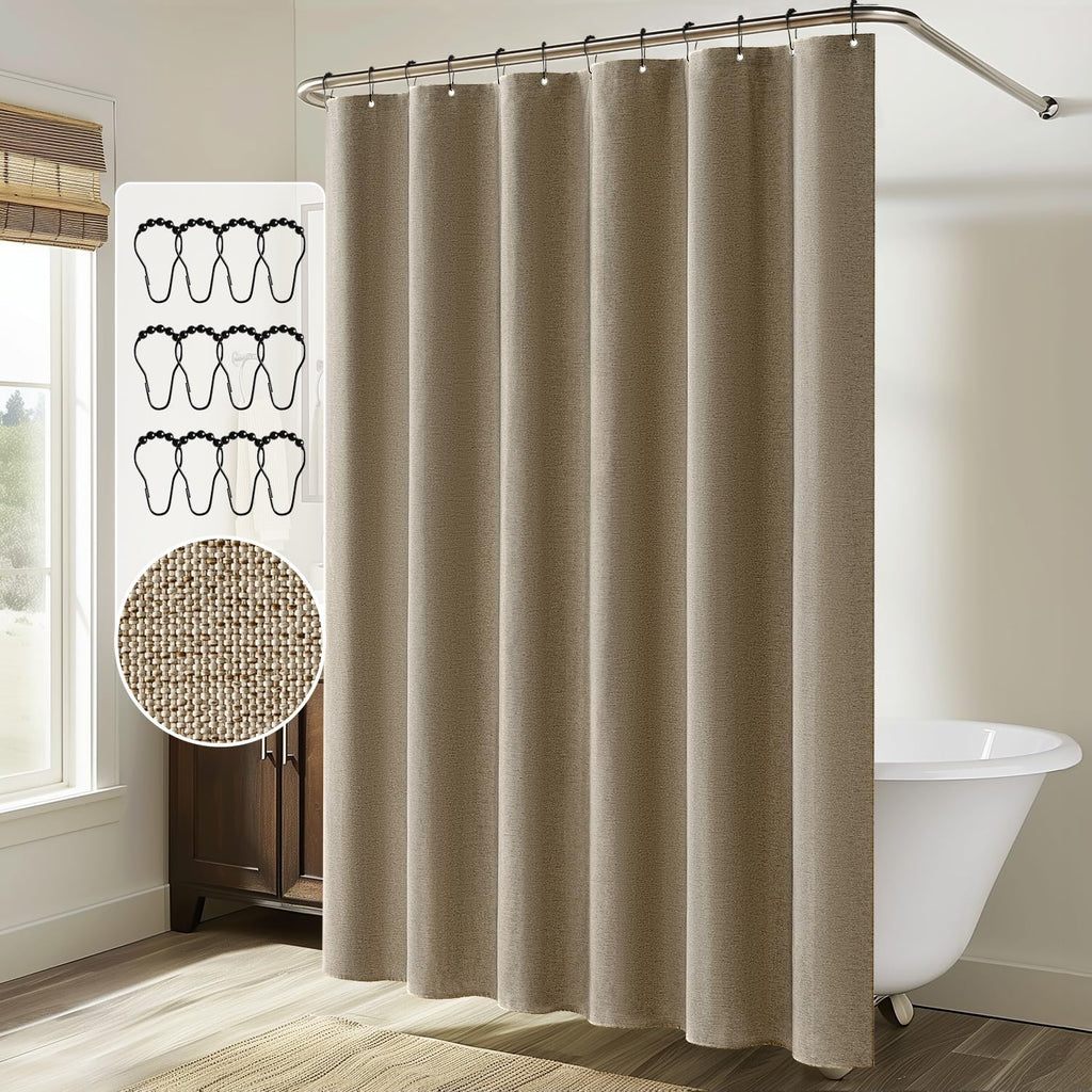 72 x 84 Extra Long Linen Khaki 12 Metal Hooks