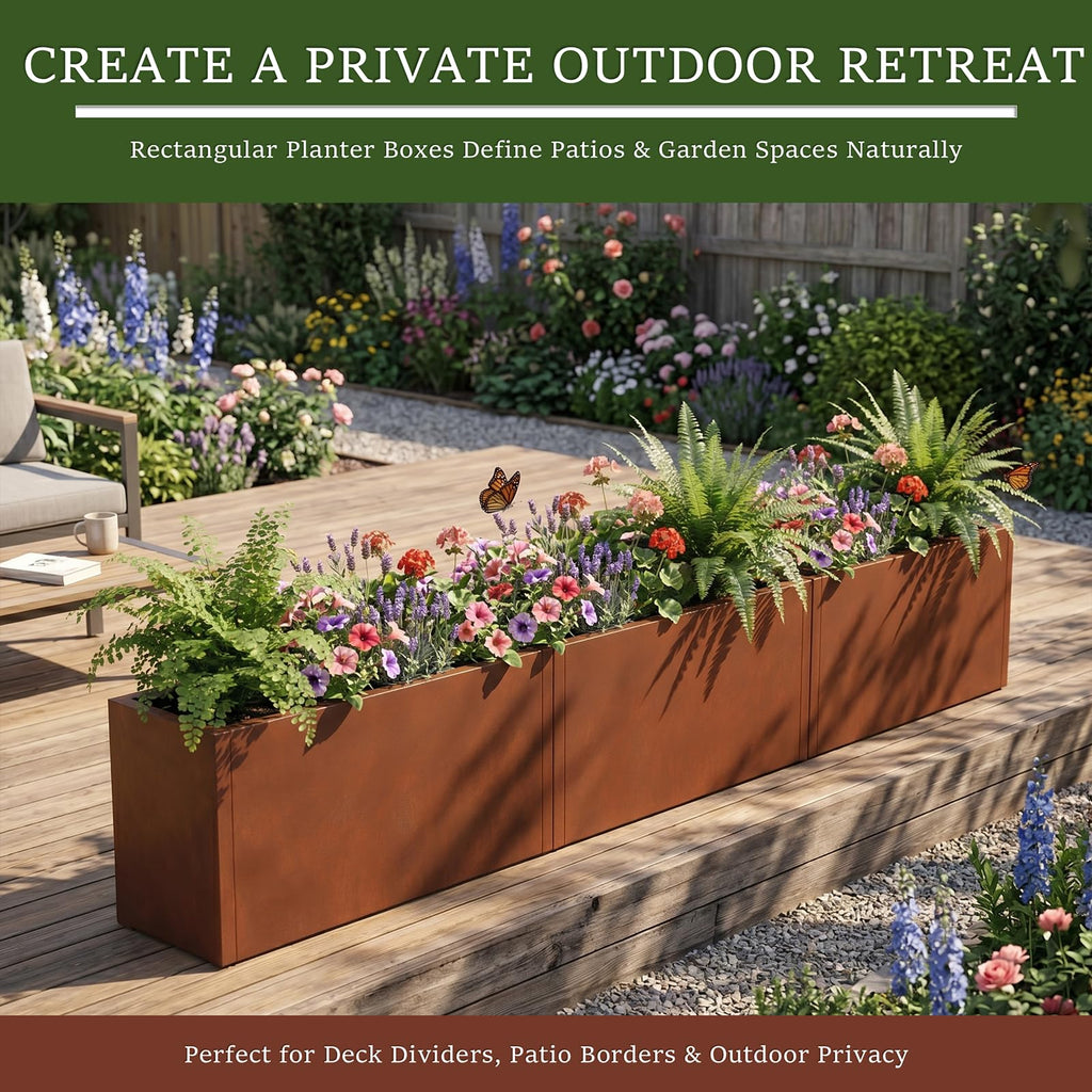 32 Inch Corten Steel Planter Box, Large Rectangular Planter