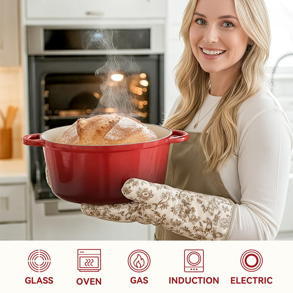6 Quart Dutch Oven Pot with Lid, Non Stick Enameled Cast Iron Dutch Oven for Bread Baking, Heavy-Duty, Oven Safe