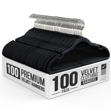 100 Pack Velvet Hanger for Shirt Pants Dresses Skirts Suits Jackets - Slim Space Saving Design - Standard Coat Hanger