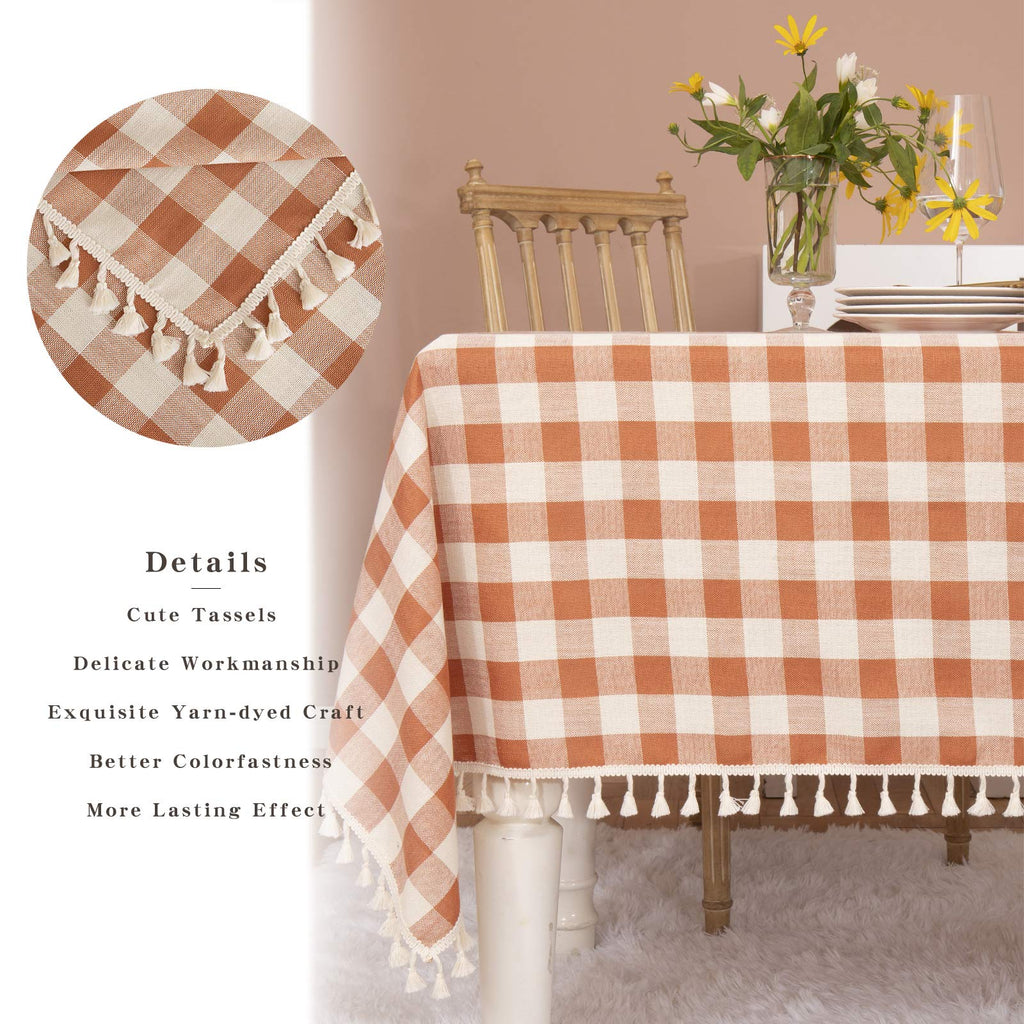 Fall Thanksgiving Orange Gingham Tablecloth 55"x70"