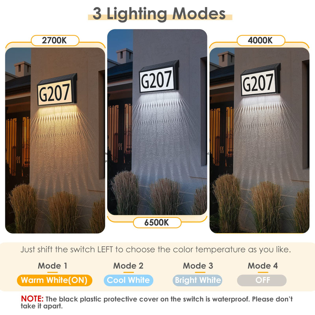 Solar Powered Address Sign House Number Waterproof 3-Light Modes