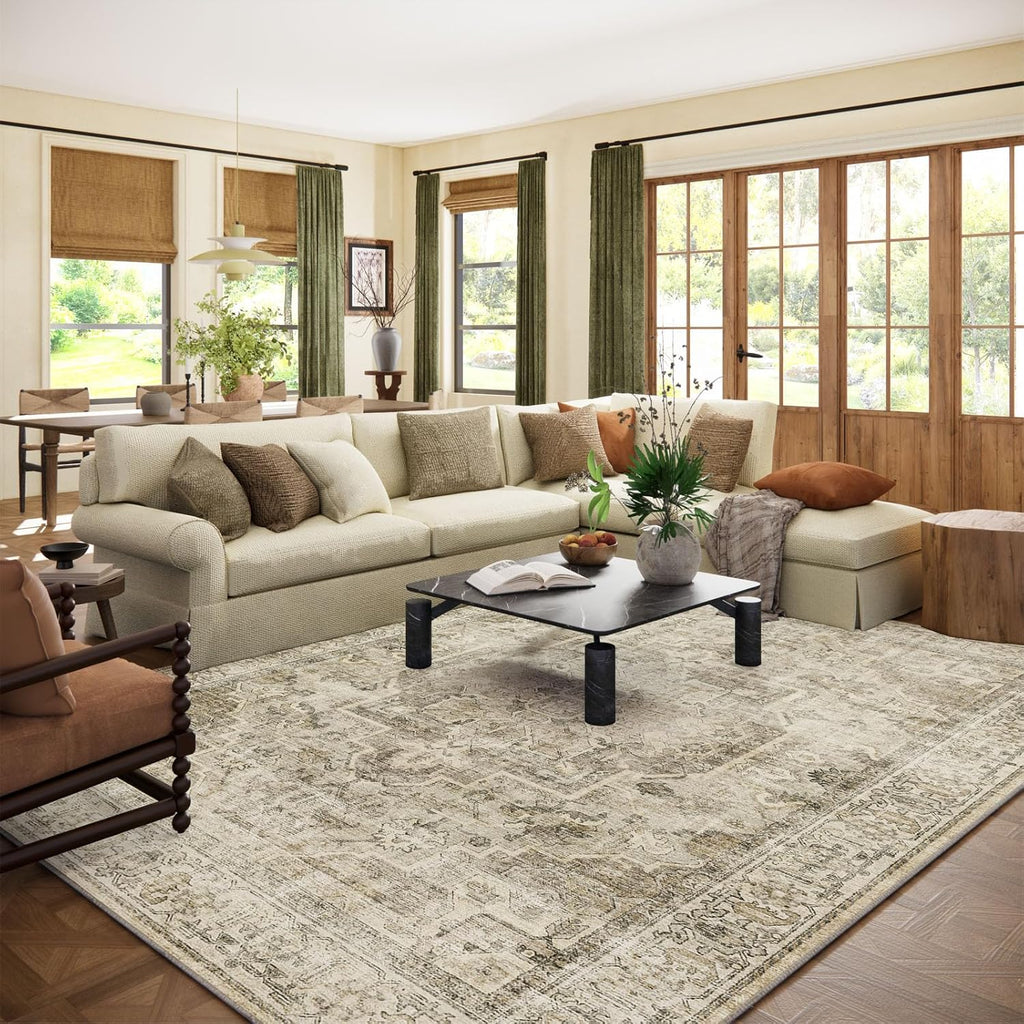Washable Area Rugs for Living Room: 9x12 Bedroom Area Rugs Boho Vintage Rugs Stain Resistant Non Sli