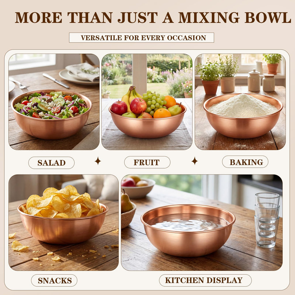 7.36 Inch Pure Copper Mixing Bowl 1.5 Qt Salad Bowl Hand Wash Only, Classic