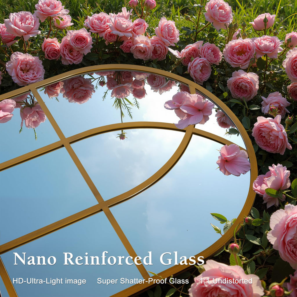 Arched Window pane Wall Mirror 30"x48", Window Shaped Farmhouse Style with Aluminum Frame, Decorative Wall Mirror