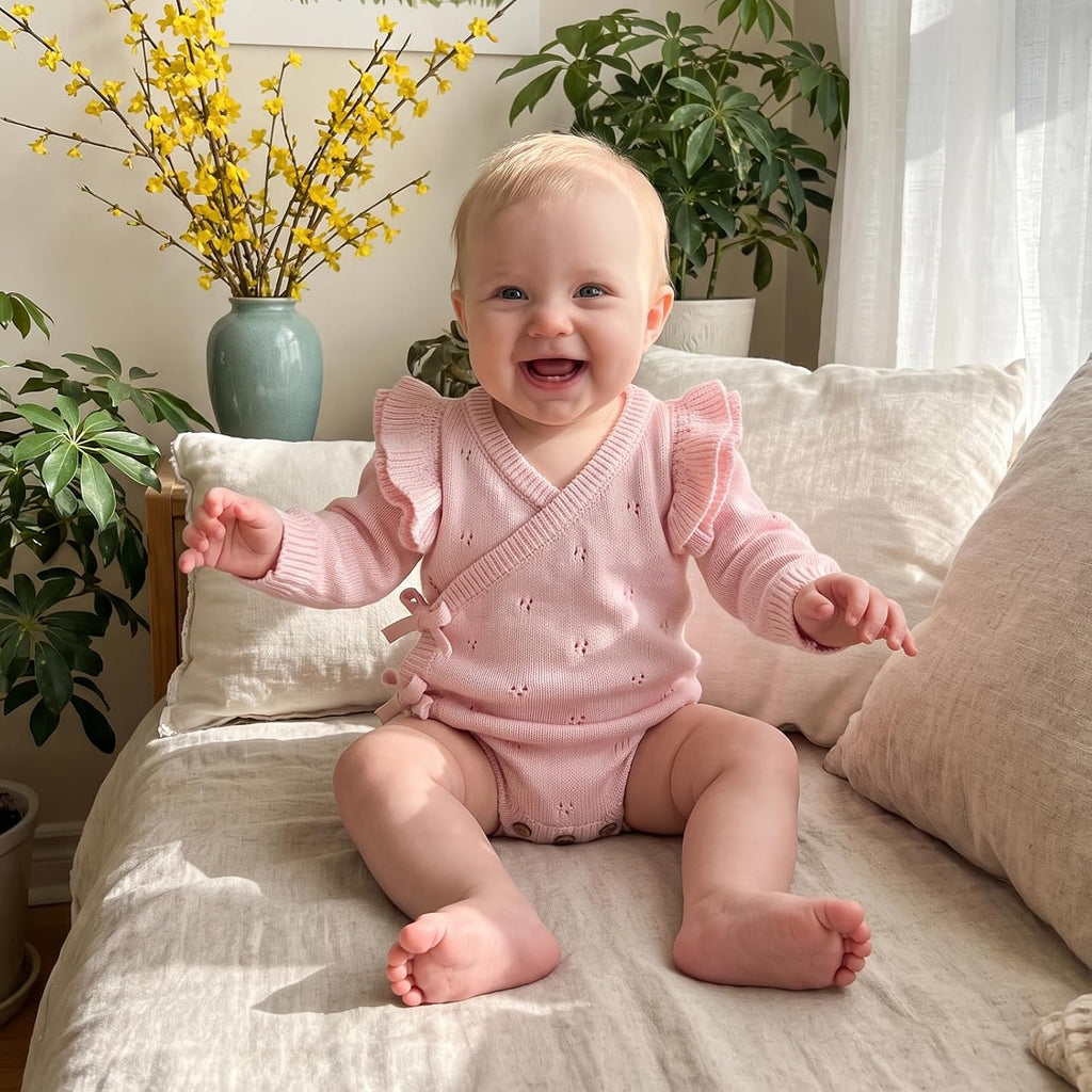 Newborn Baby Girl Sweater Ruffle Knit Romper Wrap Bodysuit