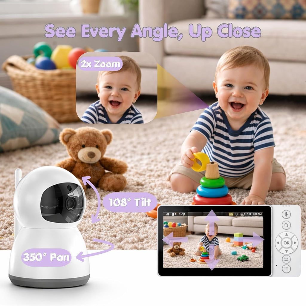 5" 720P HD Video Baby Monitor with Camera and Audio, No WiFi, No App