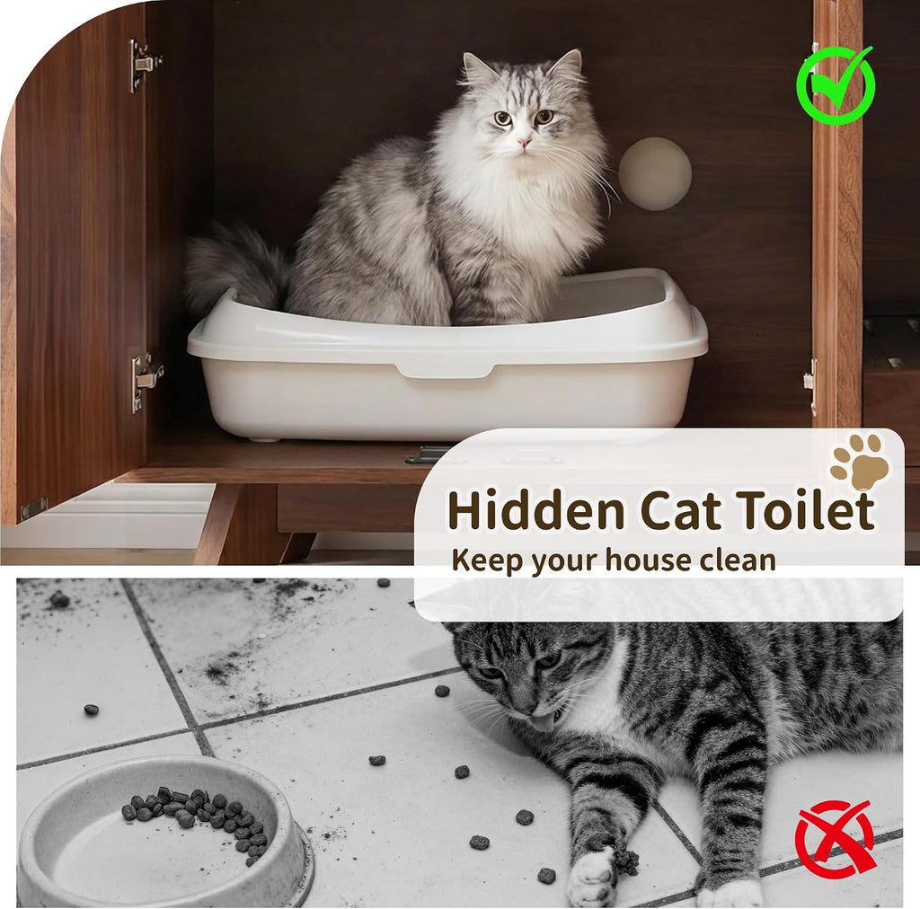 Cat Litter Box Enclosure with Litter Collector, Fluted Hidden Litter Box Furniture with Scratch Pad, 31" Wooden Cat