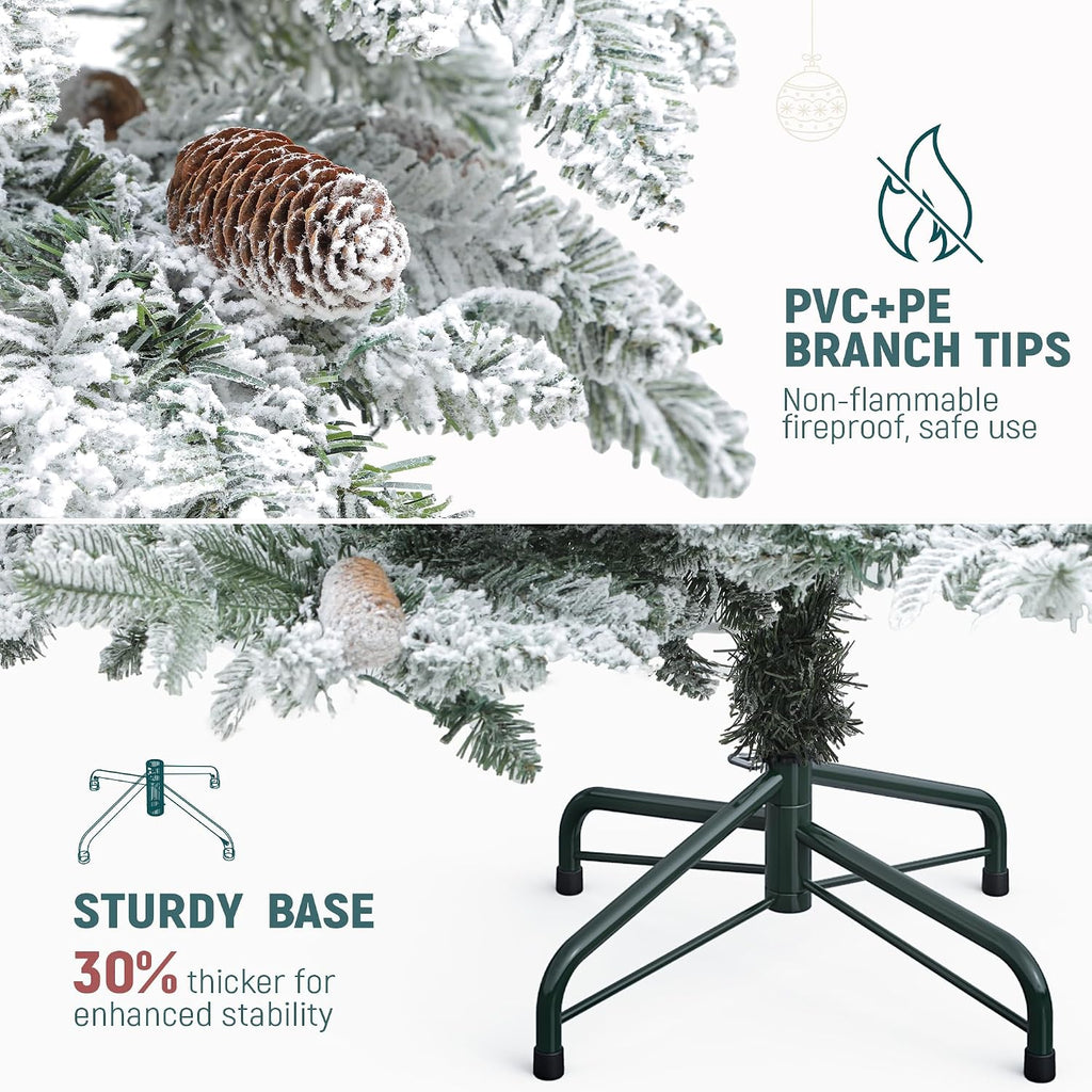 Prelit Mountain Pine Flocked Christmas Tree with Remote