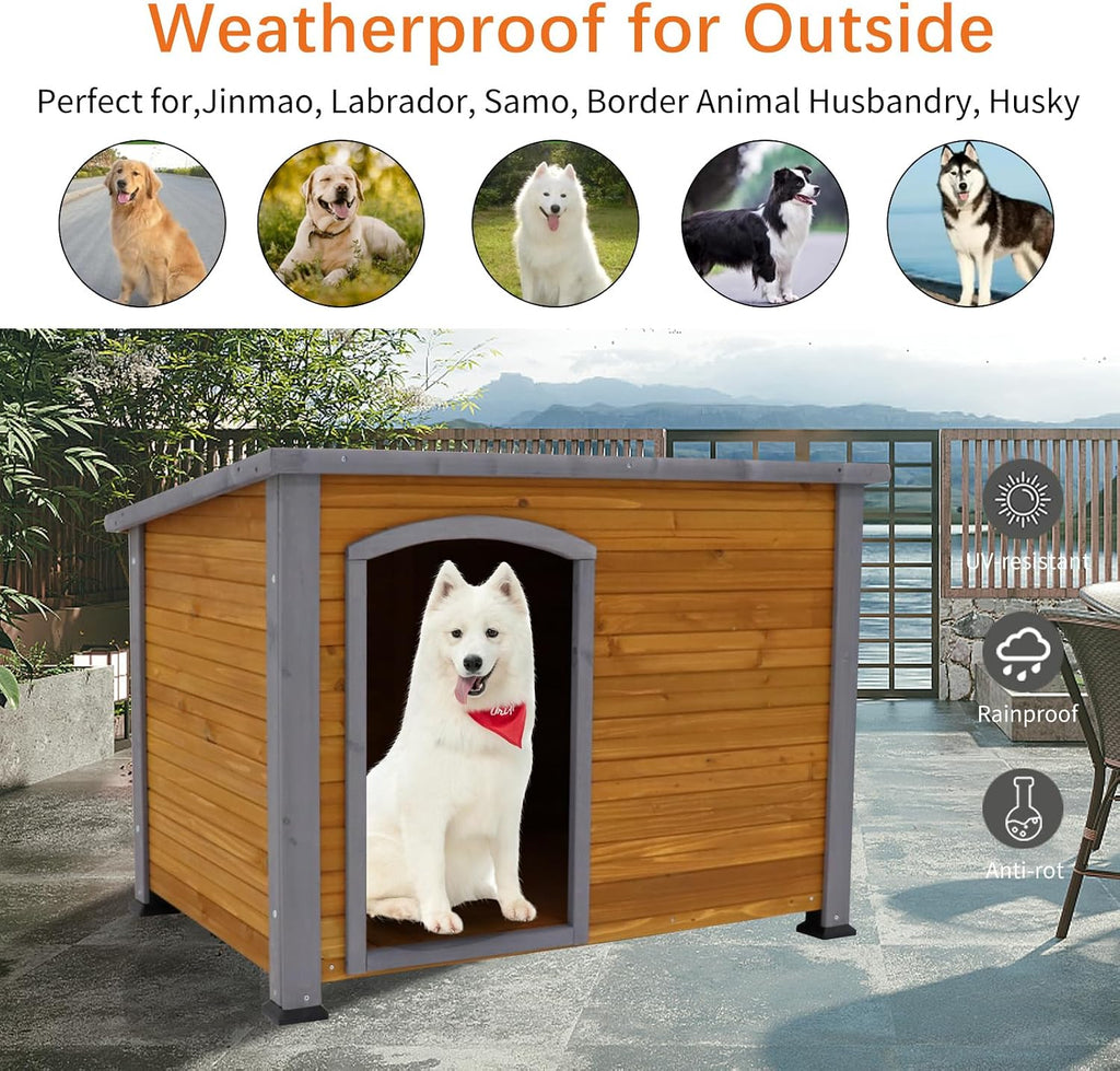 44.5" L Extra Large Dog House Outdoor Weatherproof Wooden Dog Kennel Dog Houses for Large Dogs Outside Indoor Dog