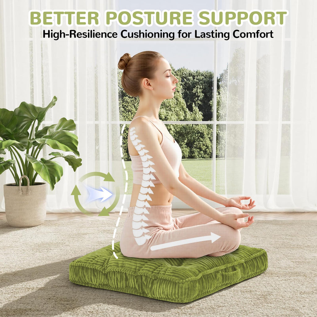 Meditation Floor Cushion, 24x24 Tufted Floor Pillow for Adults