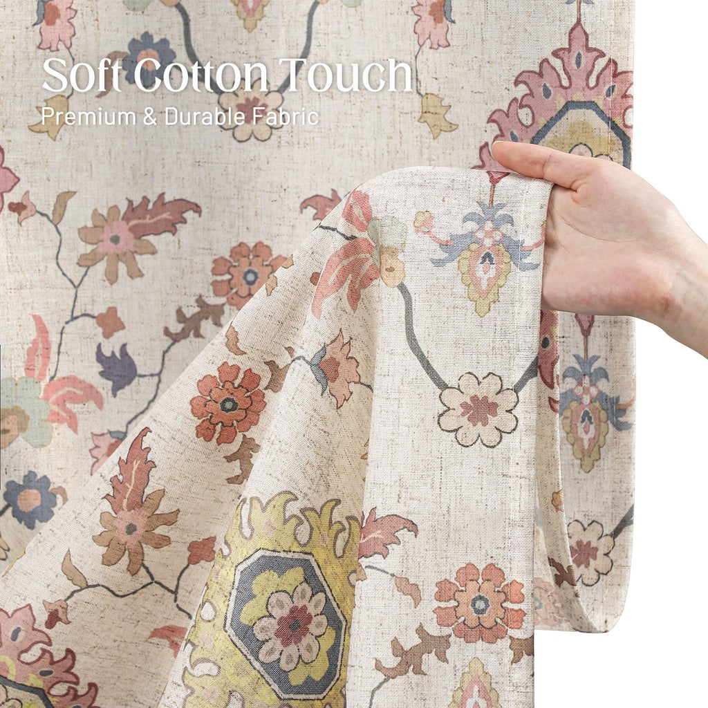 Boho Vintage Shower Curtain, Aesthetic Bohemian Patterned Shower Curtains, 72Wx84H