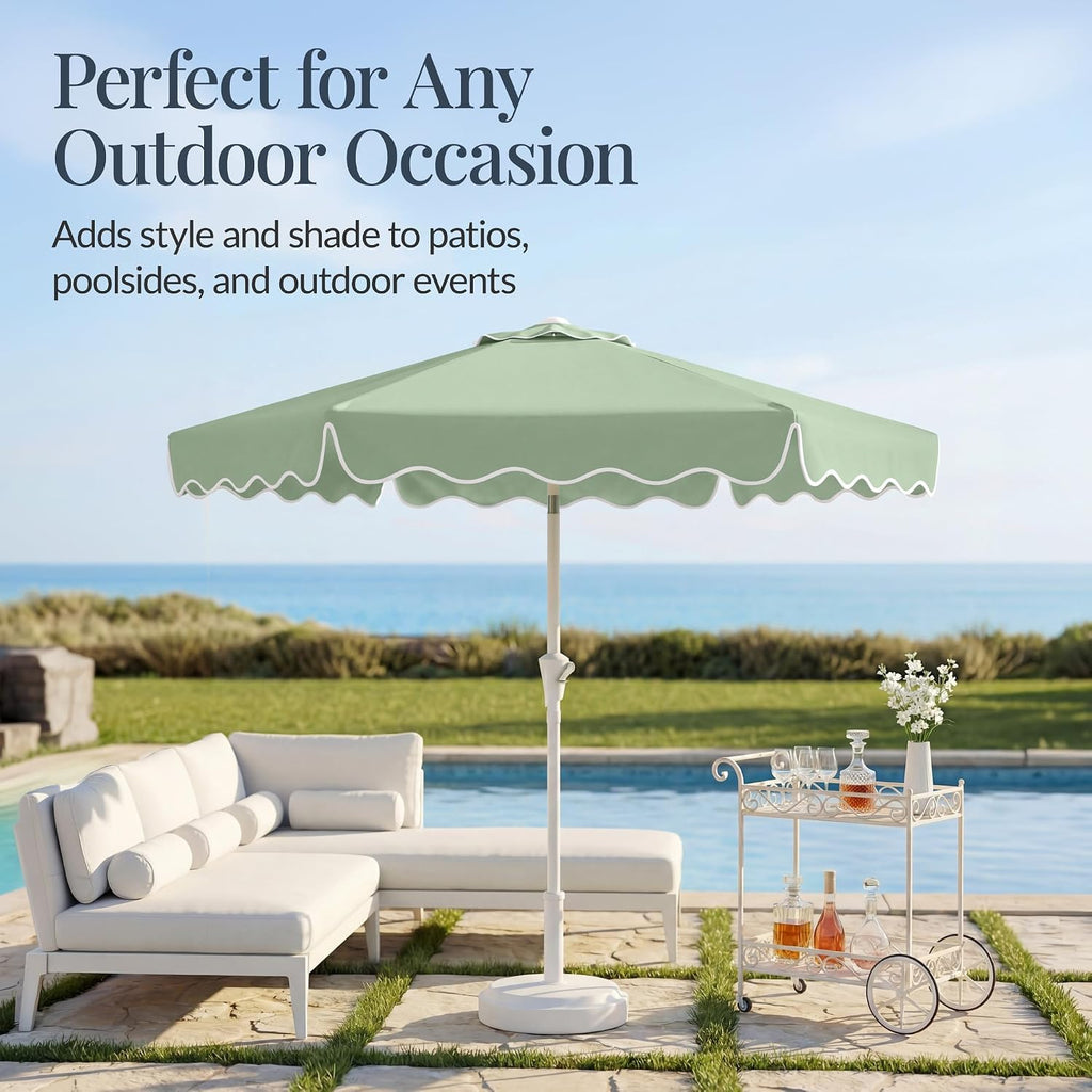 7.5ft Patio Market Umbrella with Wavy Trim, UV-Fade-Resistant 210g Canopy, Crank & Tilt, Wind Vent, Heavy-Duty Frame - S