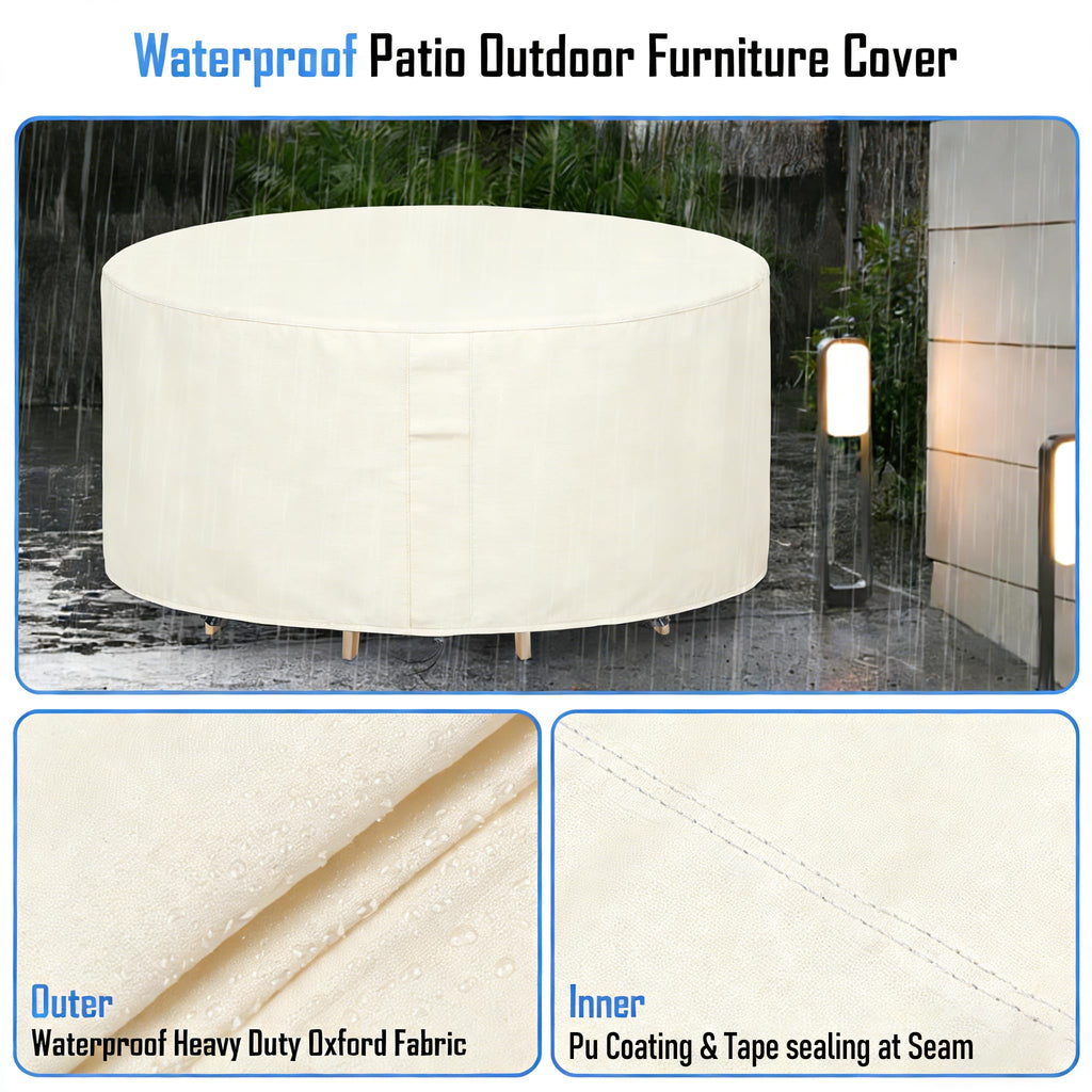 Round Patio Furniture Covers Waterproof, 84"Dia x 36"H, Beige