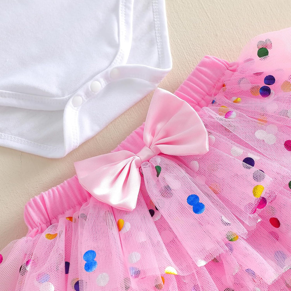 First Birthday Outfit Girl Clothes Short Sleeve Romper Tops Tutu Skirts Baby Bows Summer Clothes One Year Old