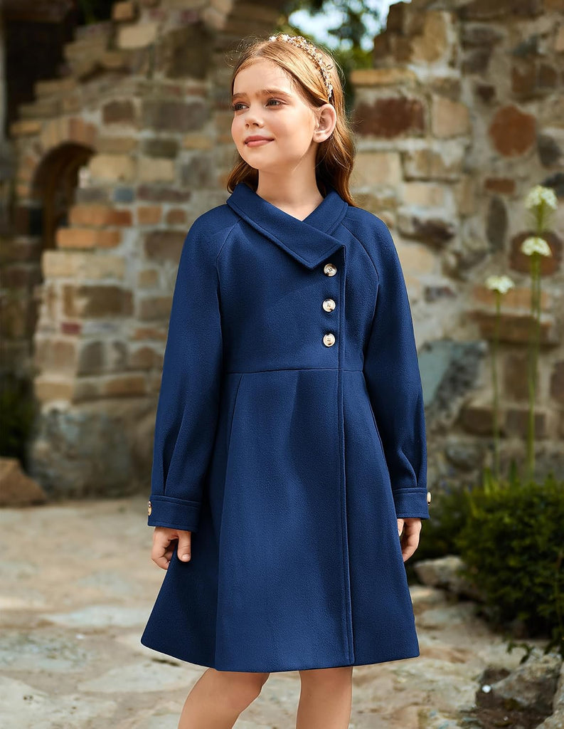 Girls Peacoat Dress Coat Wool Lapel Jacket Fall Winter Outfit