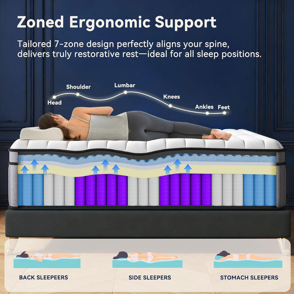 Upgraded Luxury 16 Inch King Size Hybrid Mattress in a Box, Medium Firm | Memory Foam & Pocket Springs, Reinforced