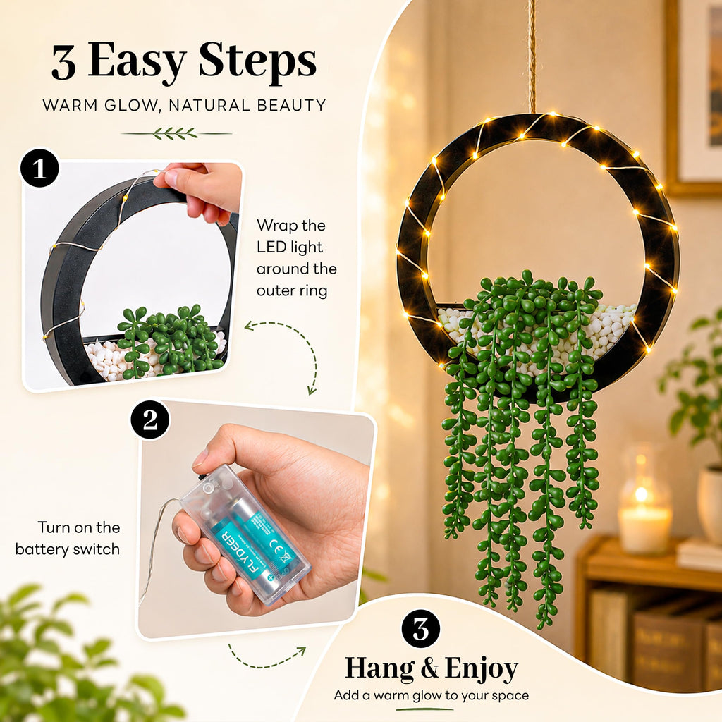 2 Pack Artificial Hanging String of Pearls Plants with LED Lights