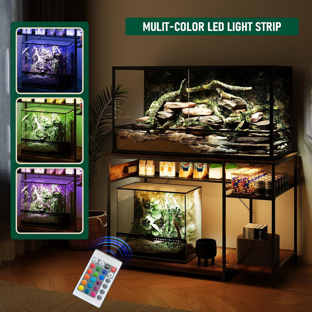 Reptile Tank Stand with Power Outlets, Tabletop Fits up to 120 Gallon Bearded Dragon Enclosure Stand, Double