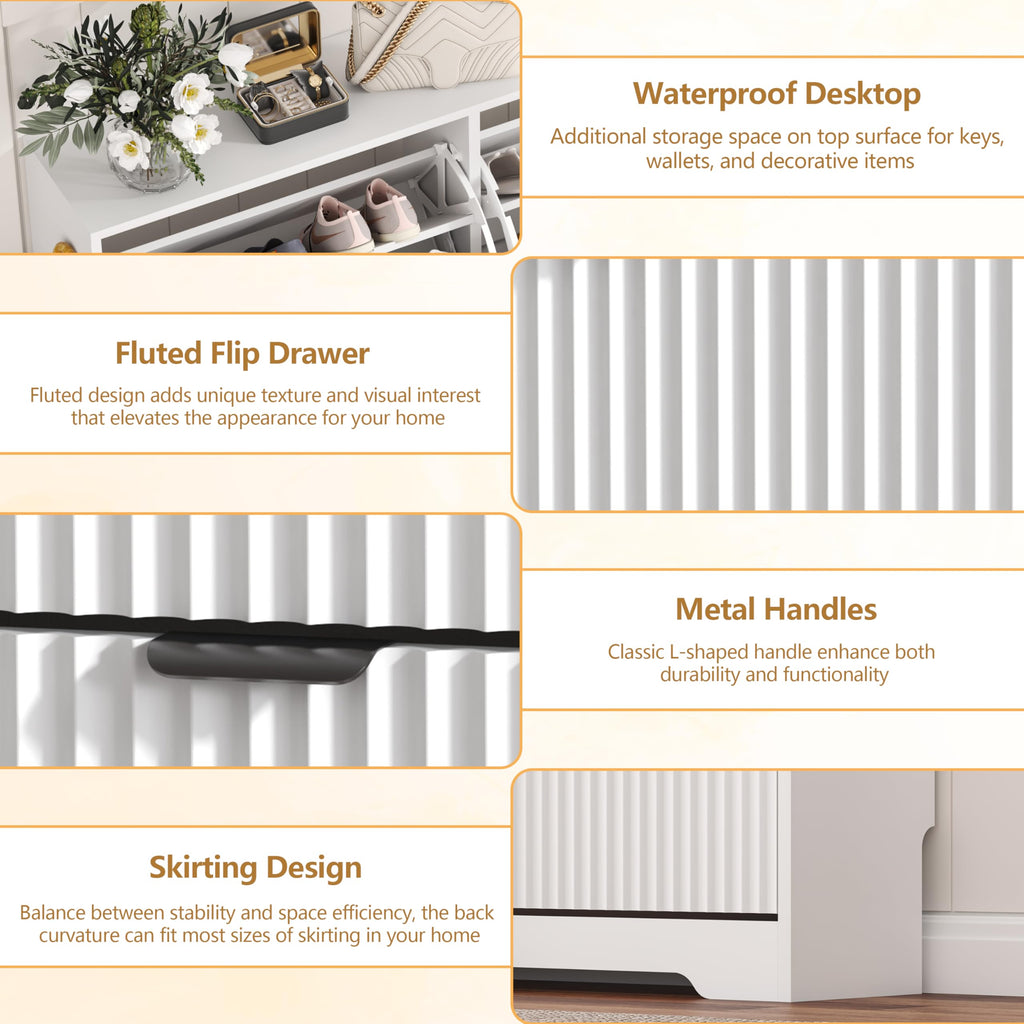 Shoe Cabinet Storage with 6 Flip Drawers, White