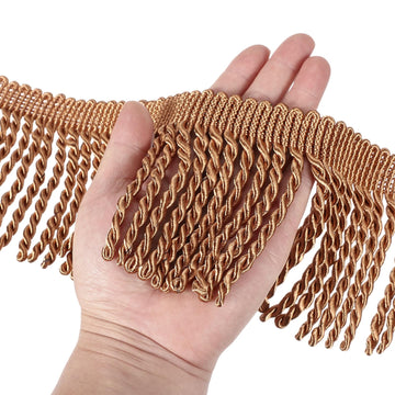Dark Beige Fringe Trim, 5 Yards x 4inch Fringe Trim Curtain Tassel Thick Long Fabric Sewing for Curtain Sofa Clothes