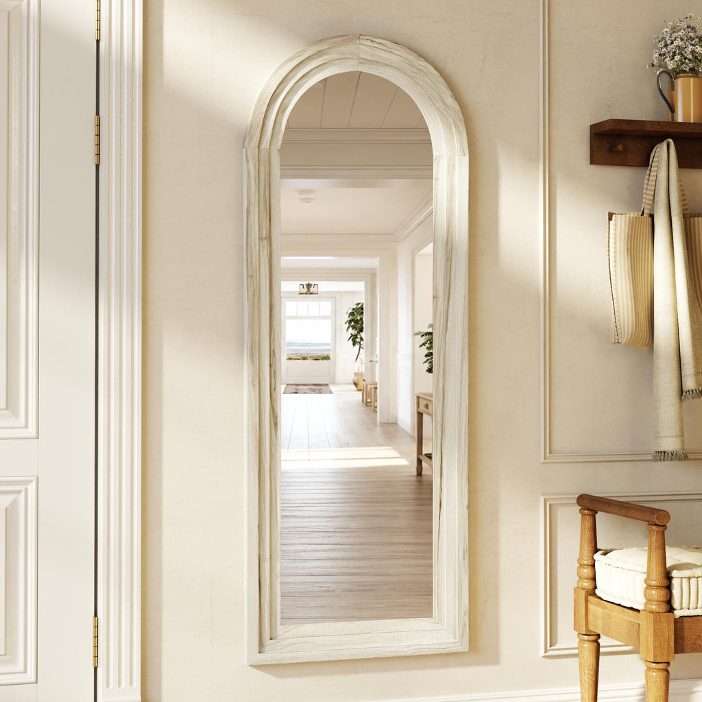 65"x22" Arched Full Length Mirror with White Solid Wood Frame