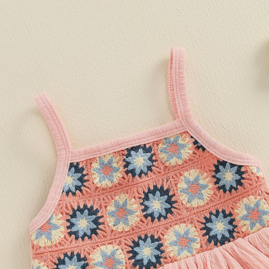 Toddler Baby Girl Crochet Outfit Floral Ruffle Camisole Tank Tops Tassels Linen Shorts Set 2Pcs Kid Boho Summer