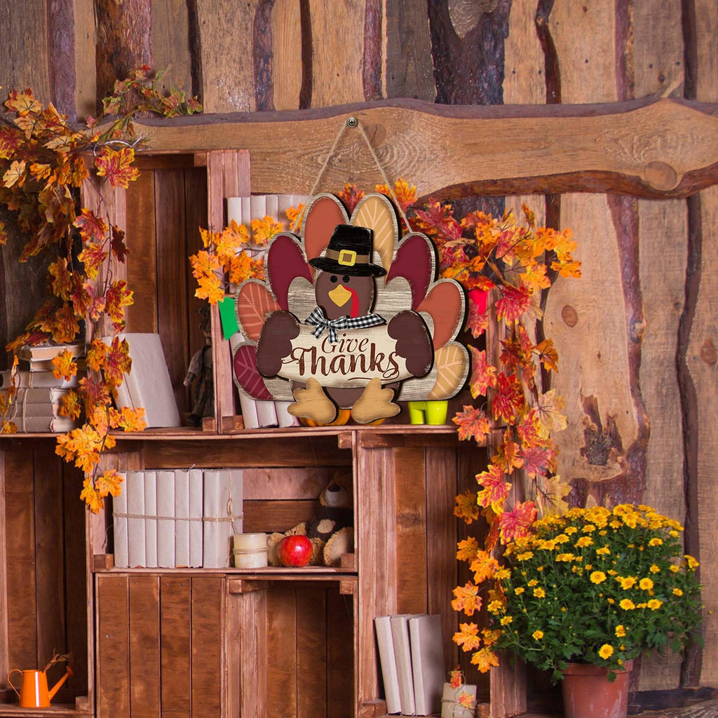 Turkey Style Thanksgiving Door Sign Fall Decorations Give Thanks