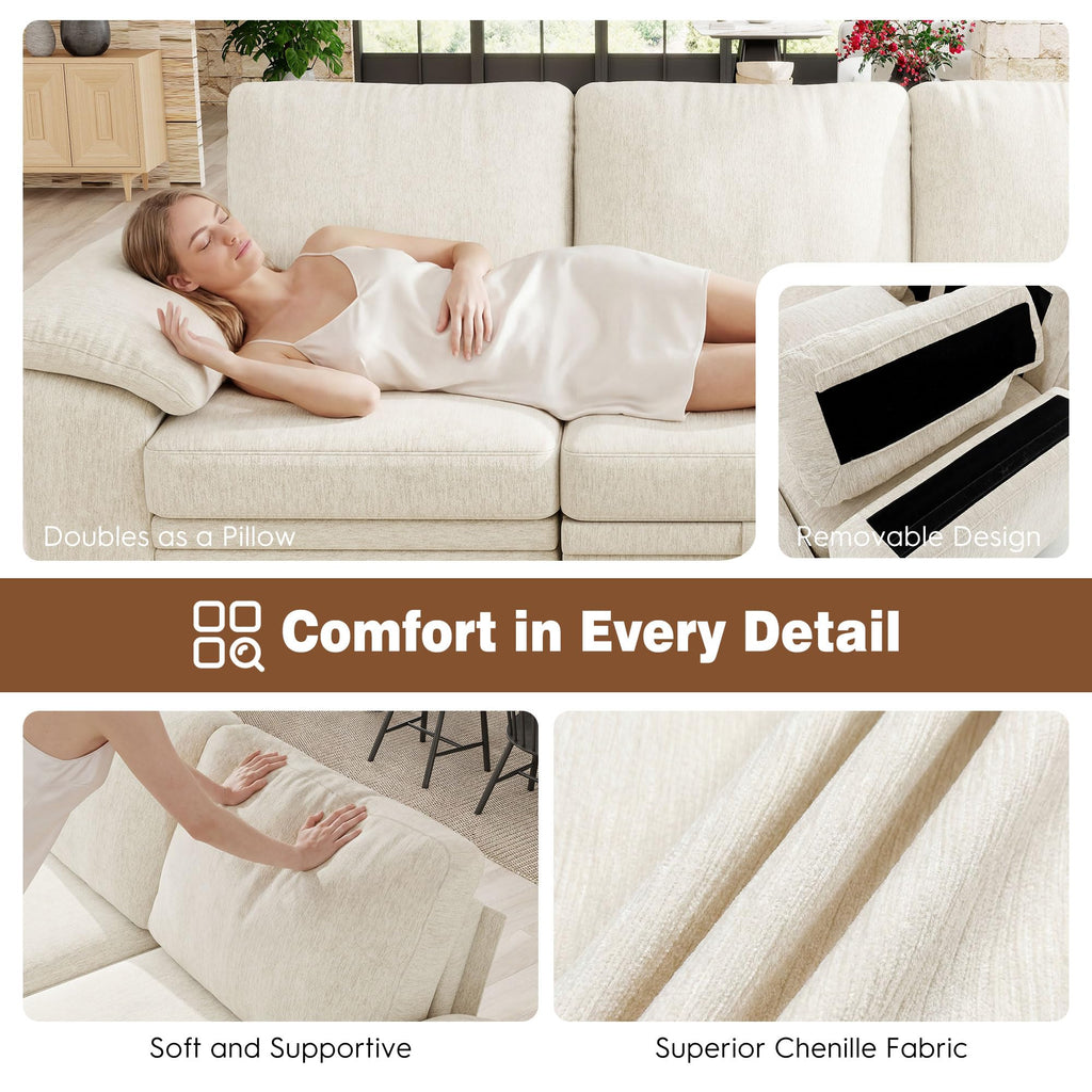 86" Modular Sectional Sofa with Pull Out Bed, 4-Seater L Shaped Sectional Sleeper Couch with Storage Ottoman