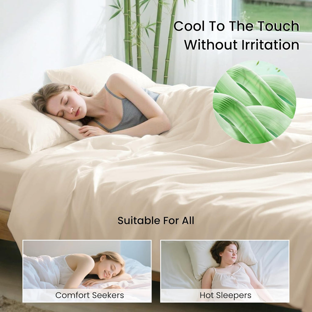4 Piece King Sheet Set, 100% Rayon Derived from Bamboo, Cooling & Breathable, Soft Silky Deep Pocket up to 16", Hotel