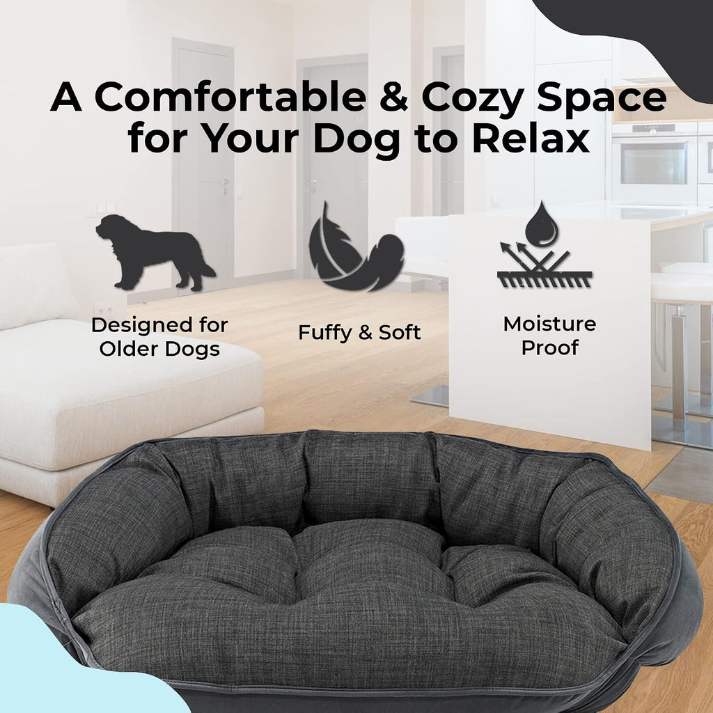 Crescent Bed for Dogs - Reversible Dog Bed with Tufted Cushion and Open Front - Hypoallergenic Dog Bed Lounger