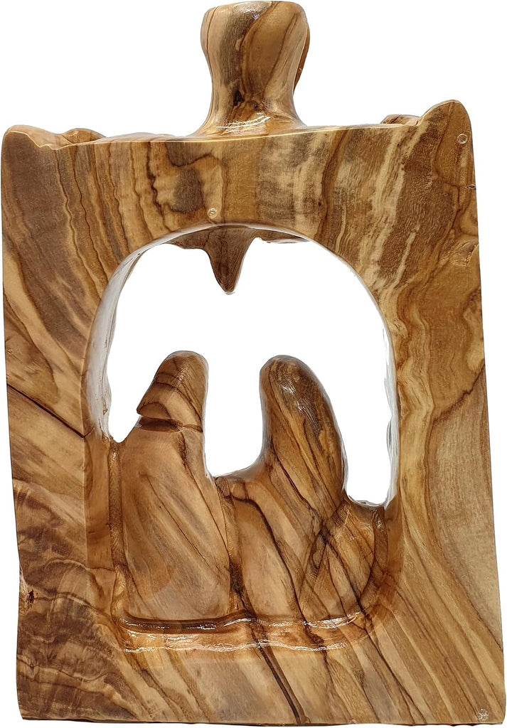 Olive Wood Nativity Scene 6.5" - Large Abstract Hand Carved Holy Family with Bethlehem Star Christmas Decor HOF056