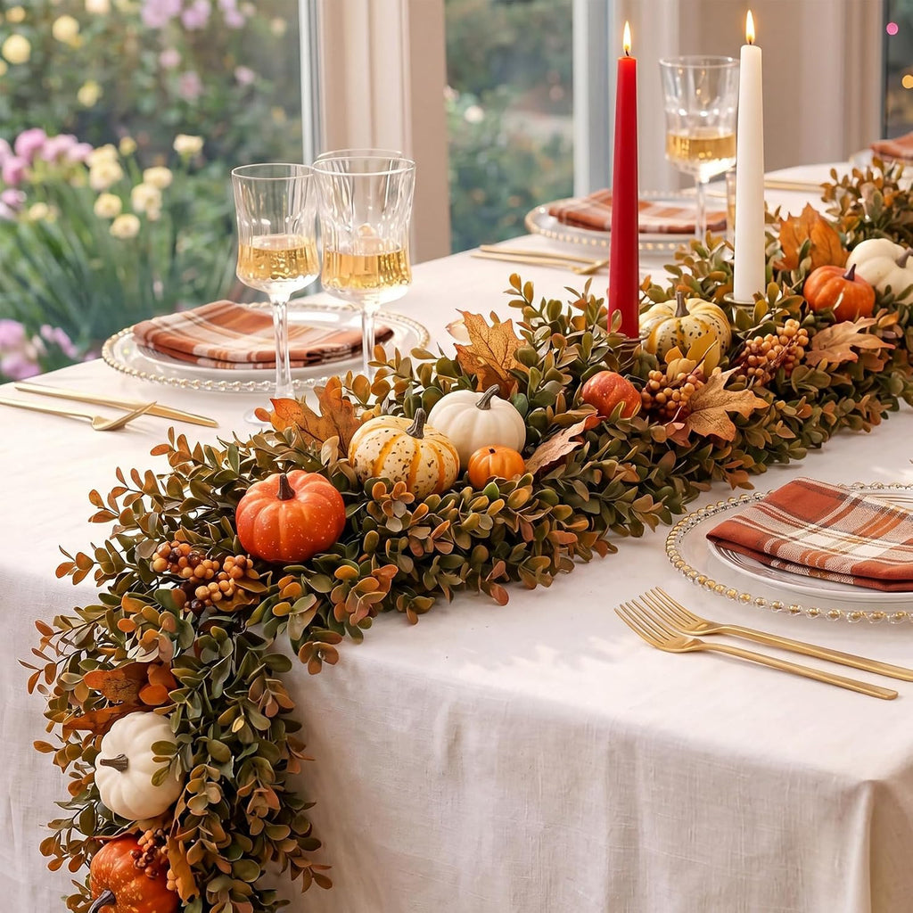 6 ft Fall Garland Artificial Boxwood Leaves Fall Garland for Mantle
