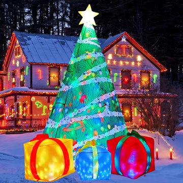 7 FT Christmas Inflatables Tree Outdoor Decorations Blow Up Yard Present Box with Built-in LEDs for Indoor Party