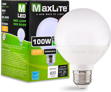 Dimmable 10W LED 2700K G25 Globe - Incandescent Light Bulbs Replacement, Soft White Light Bulbs, JA8