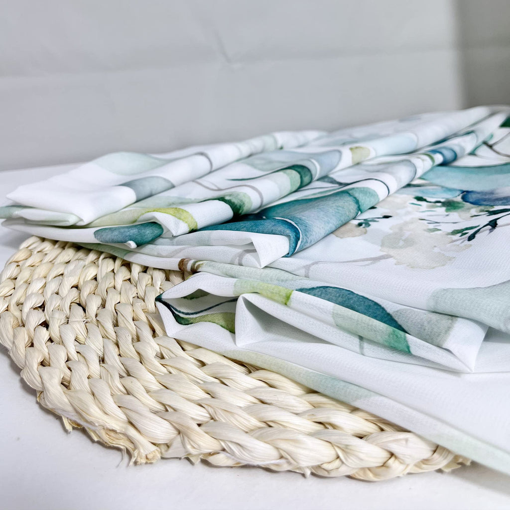 Green Eucalyptus Leaves Curtains 84 inch Length 2 Panels Set Elegant Floral Plant Spring Printed Window Curtain