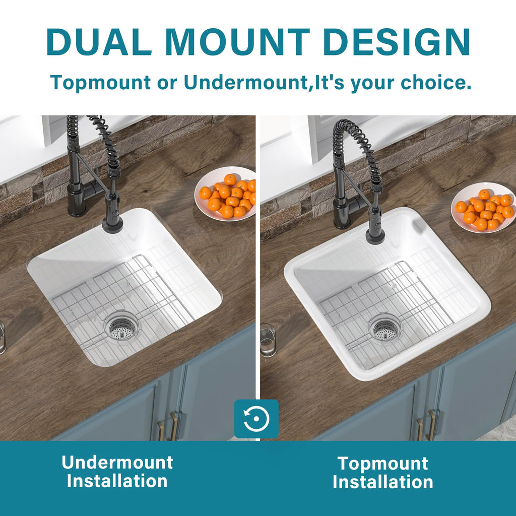 18" x 18" Fireclay Undermount or Drop In Bar Sink White