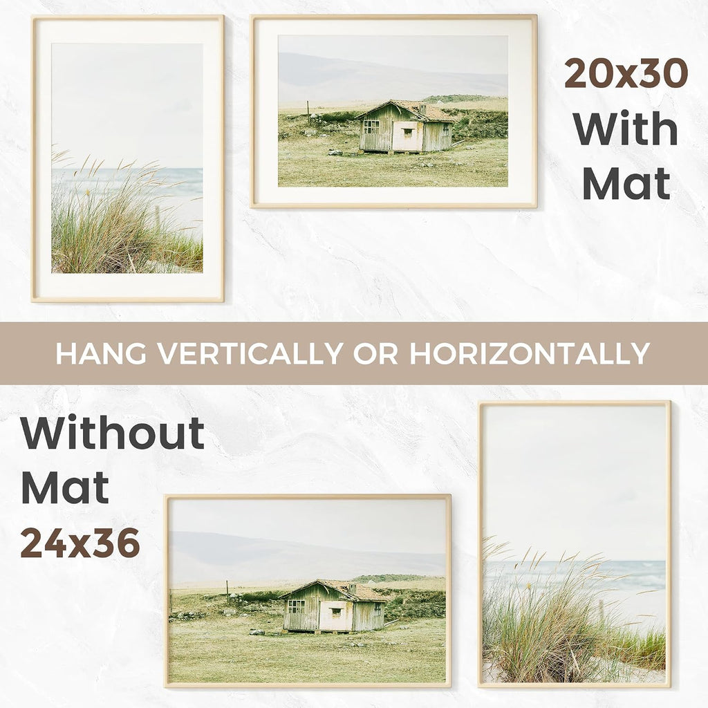 Picture Frame, USA-Sourced Hardwood Photo Frame, Maple, 24 x 36 | Mortise&Tenon Joint, HD Tempered Glass, Bevel
