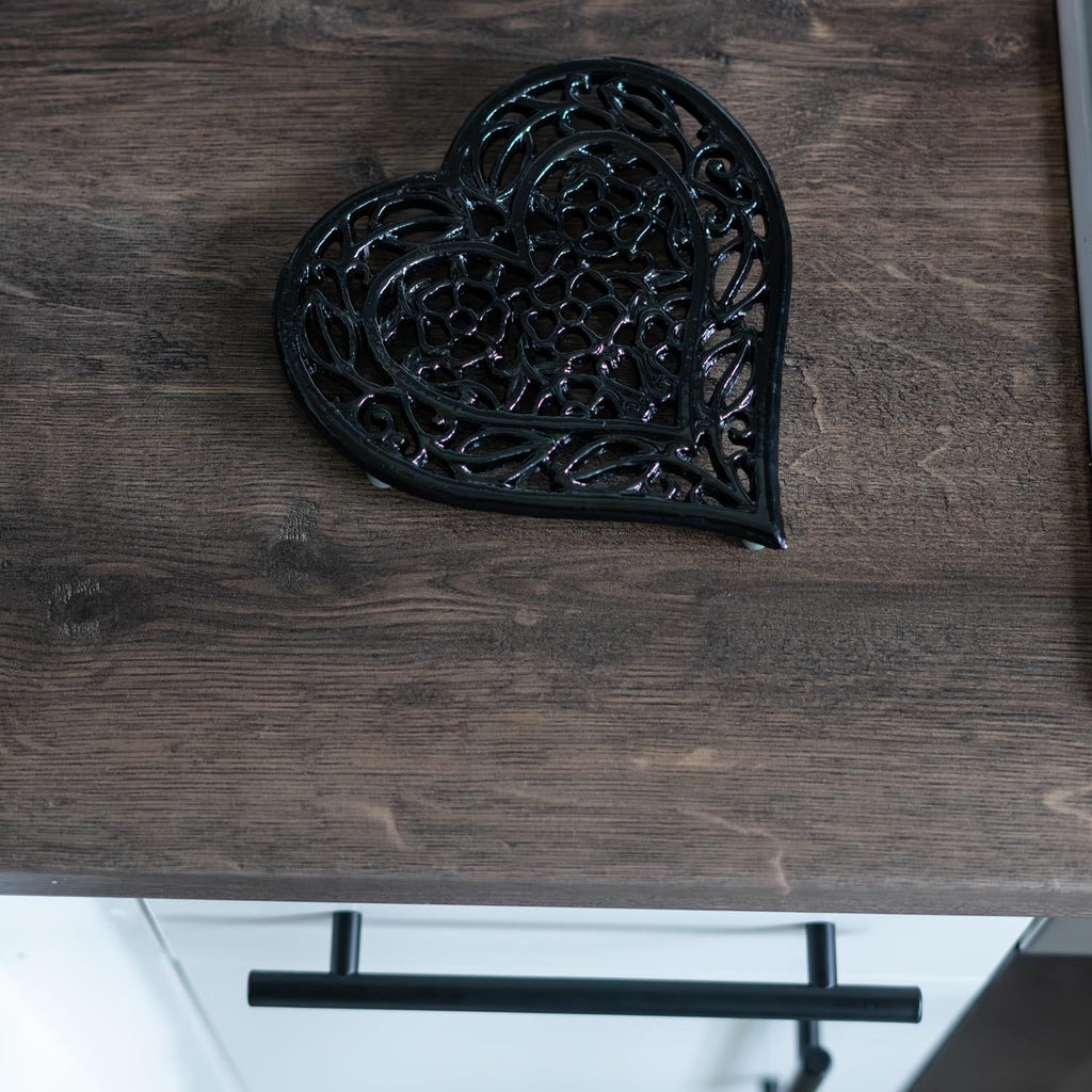 Heart Shaped Cast Iron Trivet with Rubber Feet, Vintage/Rustic