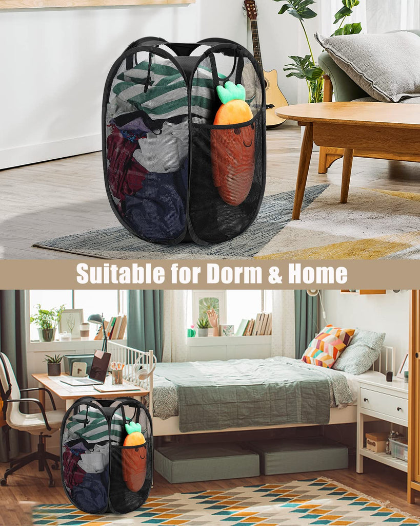 2 Pack Strong Mesh Pop Up Laundry Hamper, 70L Collapsible Laundry Basket with Steel Frame, Double‐Stitched Handles &