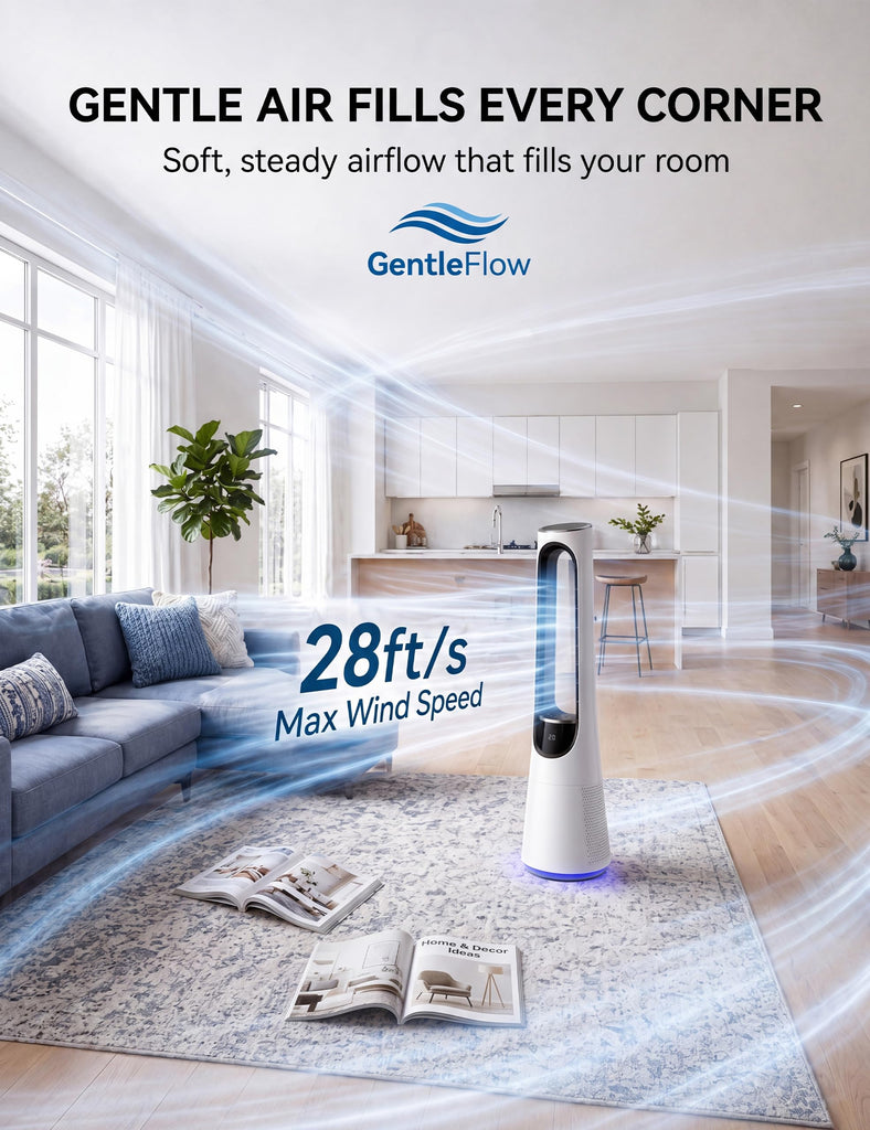 38" Bladeless Tower Fan ,Bladeless Fan with 5-Color LED,120°Adjustable Oscillating,20 Speeds & 4 Modes,Quiet DC