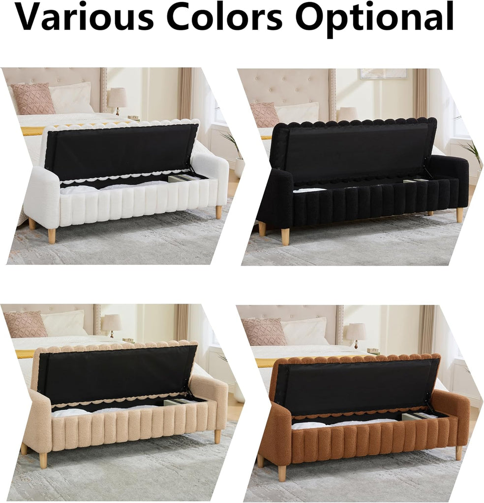 Teddy Ottoman Bench with Storage,63.4" Armed Long Storage Benches for Bed End King Size,Channel Tufted Bedside Bench