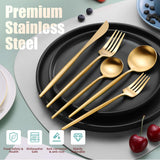 Matte Gold Silverware Set for 6,Modern Stainless Steel Brushed Cutlery Set,30-Pieces Heavy Duty Flatware Set