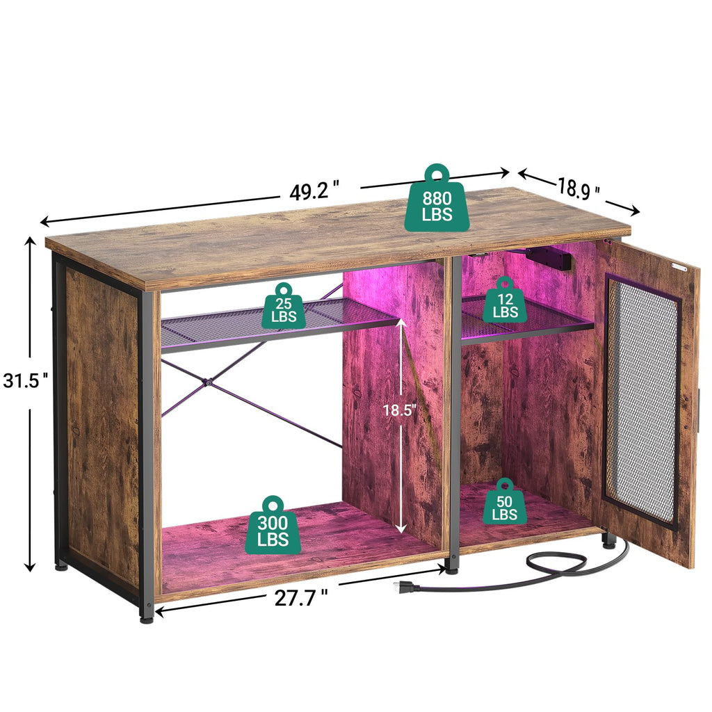 55-75 Gallon Aquarium Stand with Power Outlet & LED, Rustic Brown
