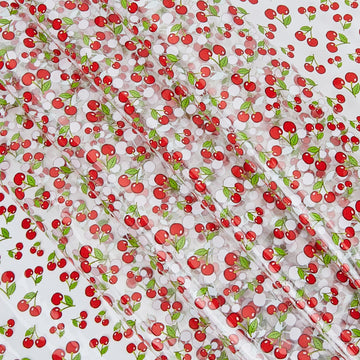 Printed TPU Jelly Faux Leather Fabric, 47.2 x 11.8 Inch Transparent Clear Jelly Vinyl Sheet, Cherry Printed Jelly
