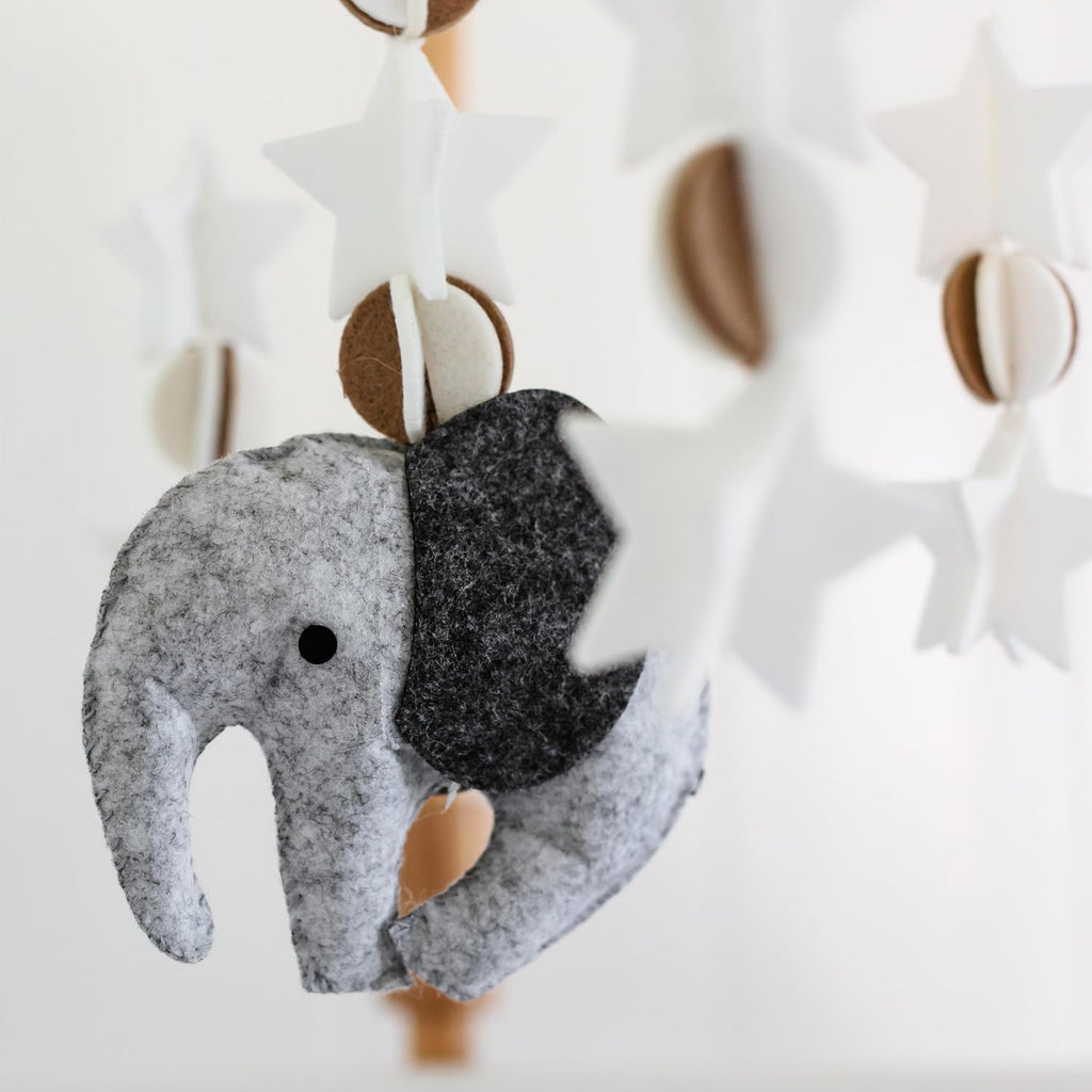 Baby Crib Mobile, Wooden Nursery Decor (Elephant, Felt)