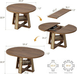 43"-59" Extendable Round Dining Table for 4-8, Transformer Oval Dining Room Table with Removable Leaves Space Saving
