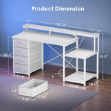 55 Inch Computer Desk with 4 Drawers, Office Desk with Power Outlets, Printer Shelf & Storage Shelves