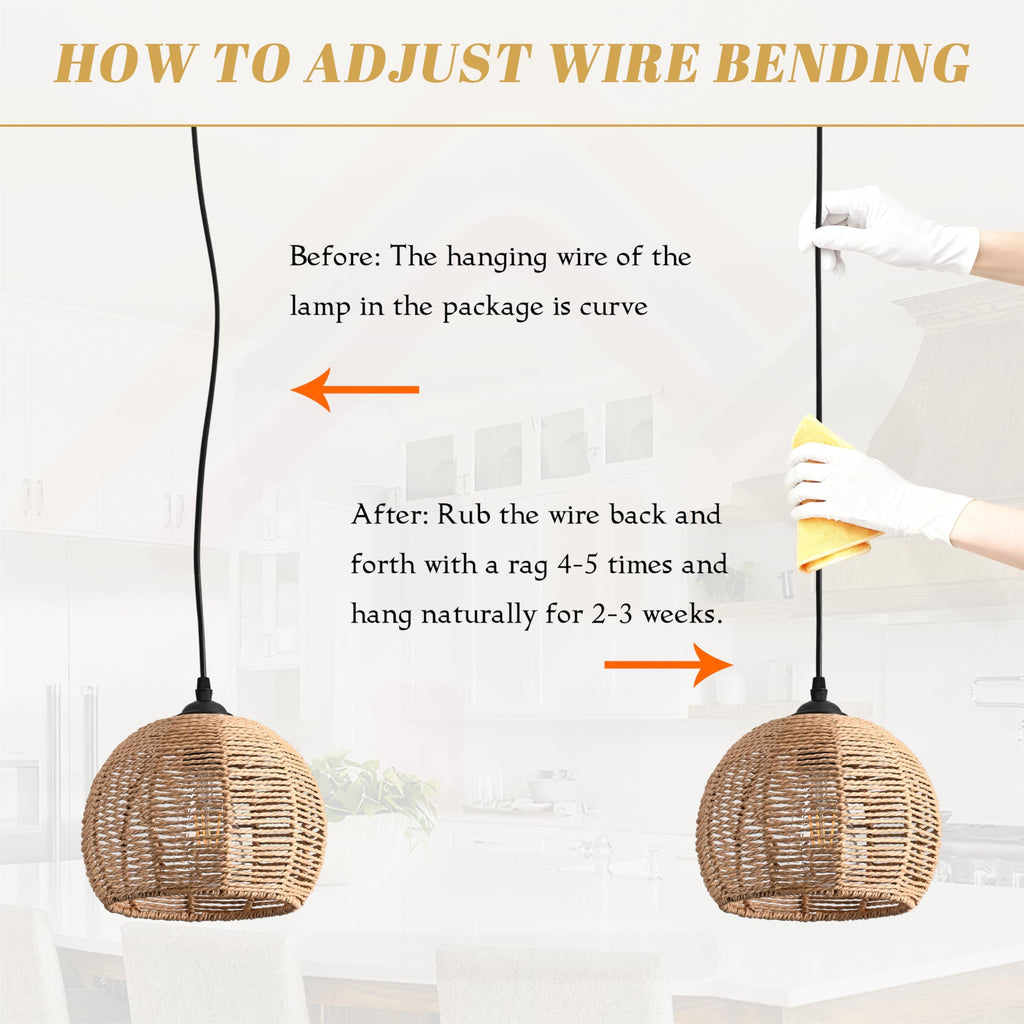 3 Pack Wicker Pendant Light Natural Boho Chandelier Light Fixture Dome Rustic Farmhouse Pendant Lights Rattan Light