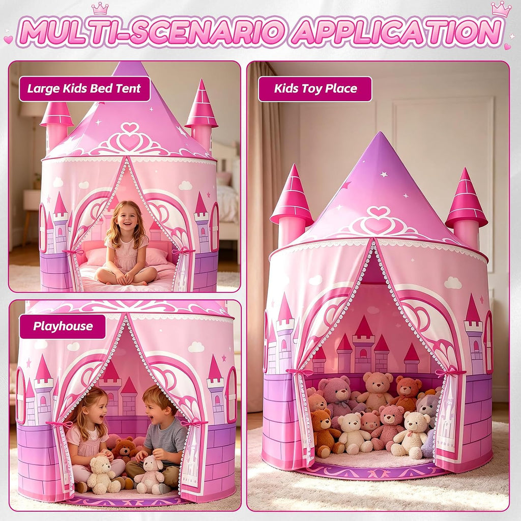 Princess Tent Girls, Kids Castle Play Tent, Large Indoor Playhouse, 64.2" H